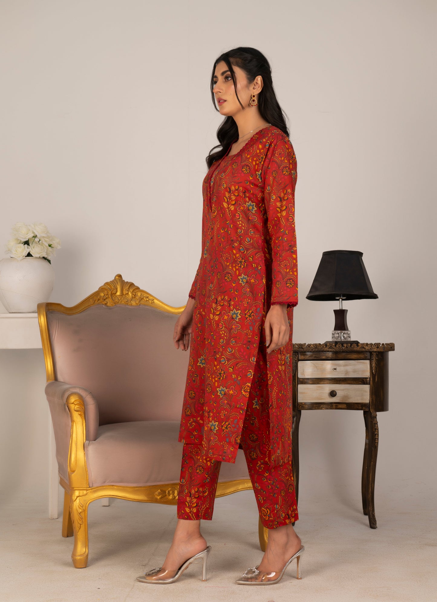 RED FLORAL - LAWN 2 PCS