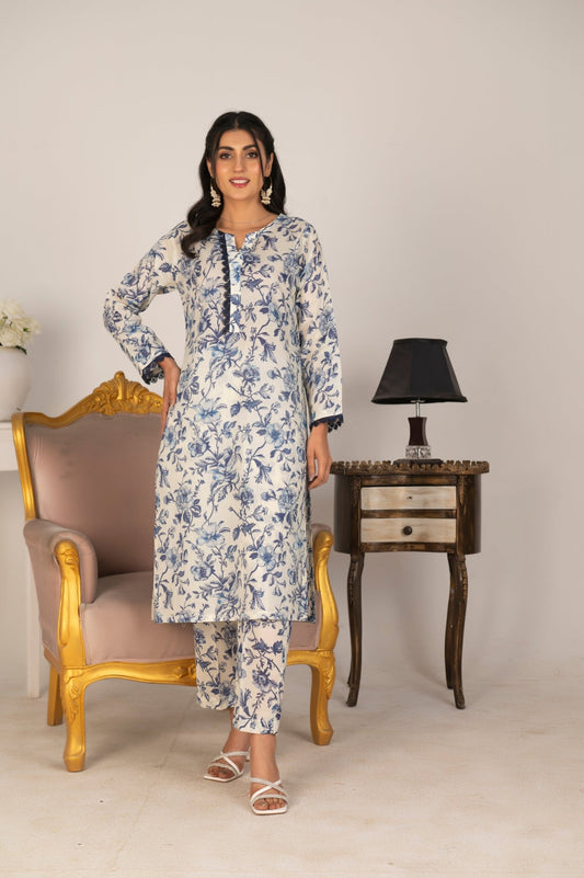 BLUE FLORAL - LAWN 2 PCS - Diva Clothings
