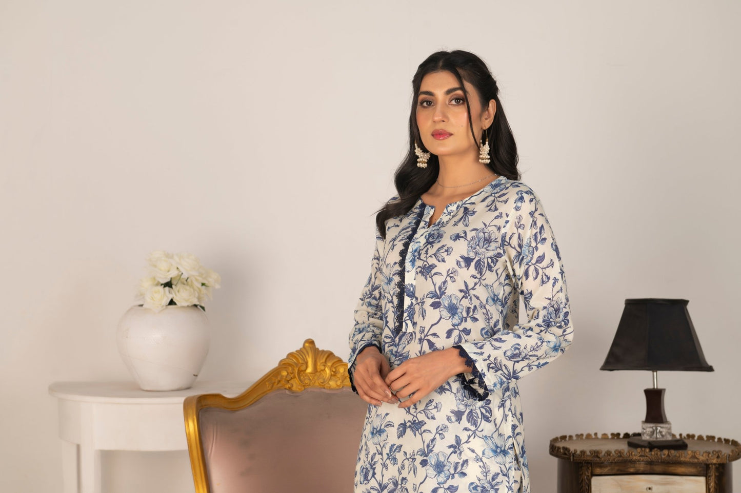 BLUE FLORAL - LAWN 2 PCS - Diva Clothings