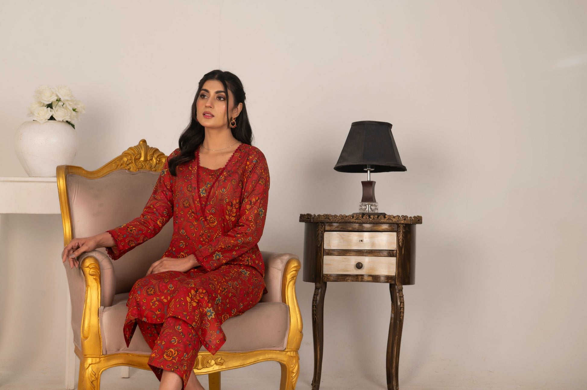 RED FLORAL - LAWN 2 PCS - Diva Clothings