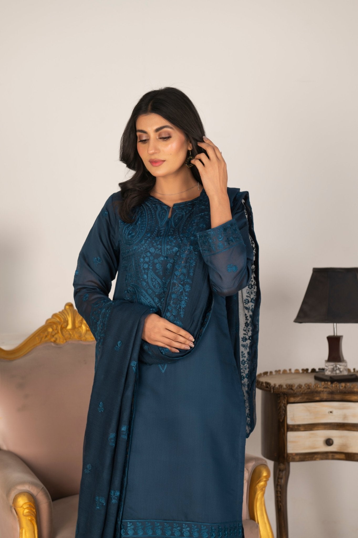 Twilight Elegance – Loom Net Embroidered 3 - Piece Suit - Diva Clothings