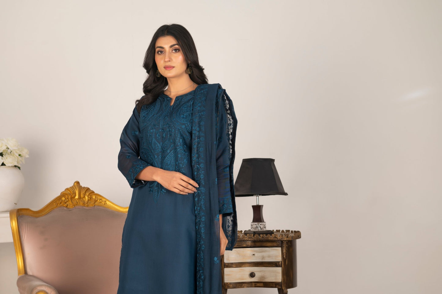Twilight Elegance – Loom Net Embroidered 3 - Piece Suit - Diva Clothings
