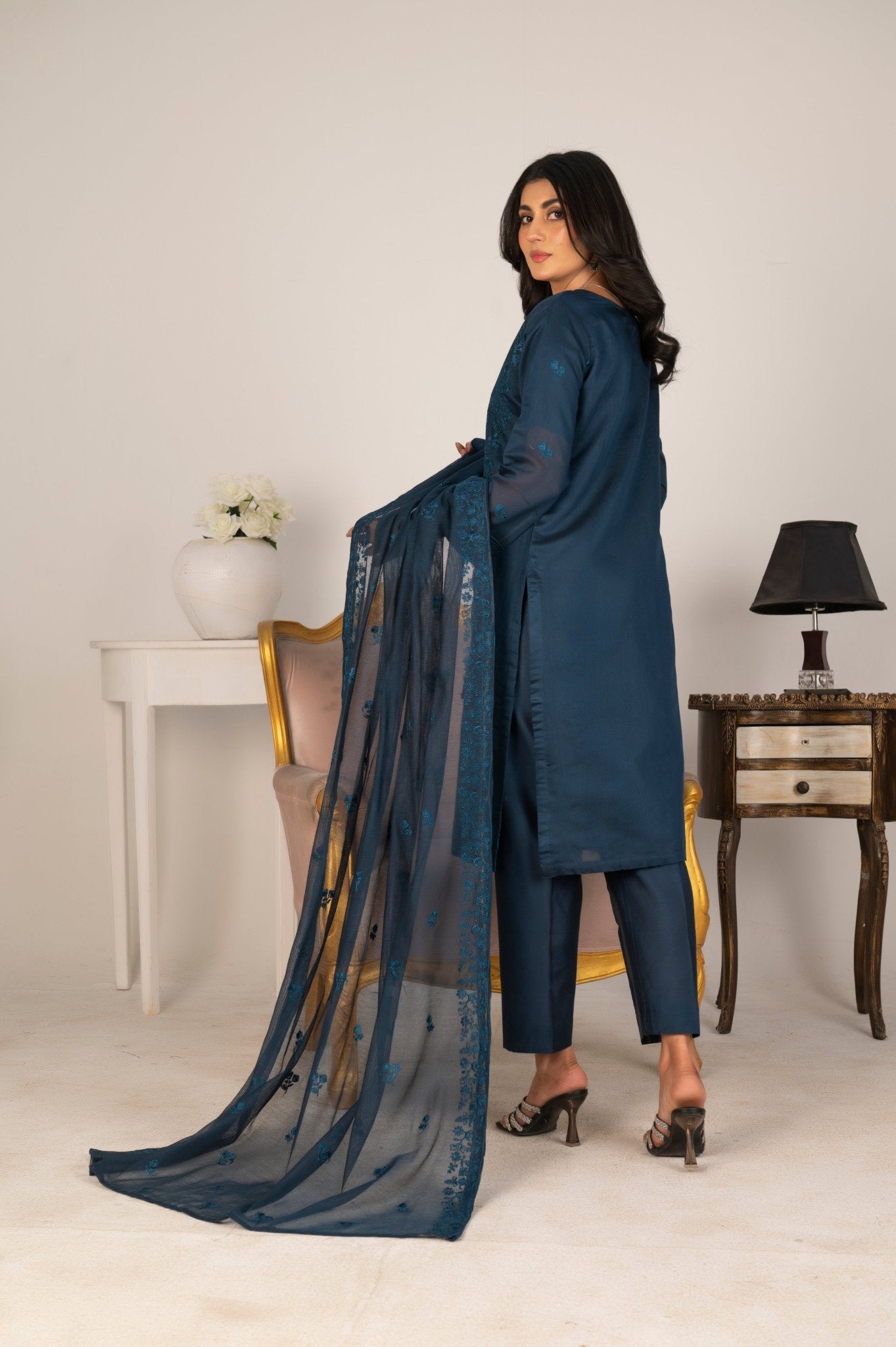 Twilight Elegance – Loom Net Embroidered 3 - Piece Suit - Diva Clothings